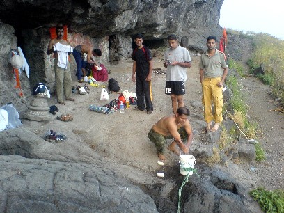 Getting refreshed in the Dhodap Cave/Temple